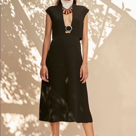 Derek Lam Buckle Cut Out Midi Dress Black 0 - Picture 1 of 12